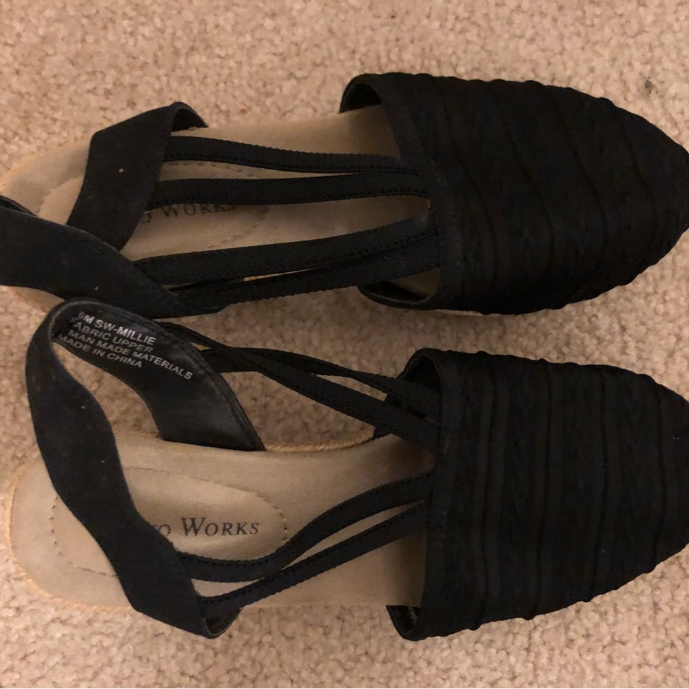 Black Low wedge sandals.